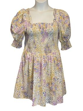 1 STATE Floral Smocked Puff Sleeve Mini Dress Womens Size XL NWOT Cottagecore